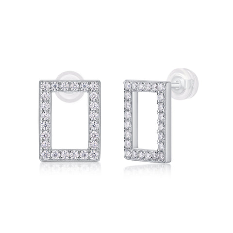S925 Sterling Silver Moissanite Rectangle Stud Earrings Modern Elegant Fine Jewelry