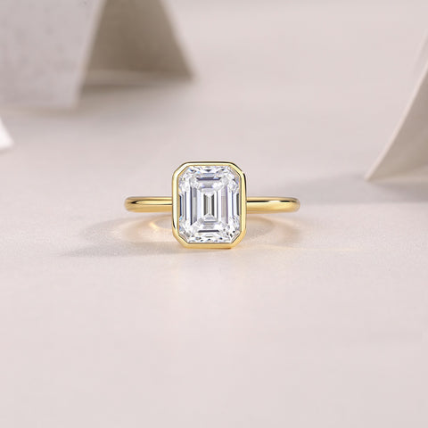S925 Sterling Silver Moissanite Ring Gold-Plated Octagonal 7x9mm Elegant Fashion Jewelry