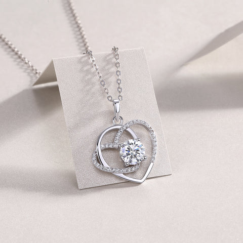 1Carat Moissanite Heart Pendant Necklace in S925 Silver