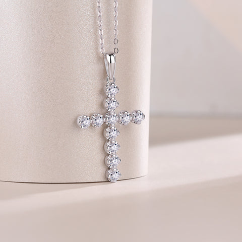 S925 Sterling Silver Cross Pendant Necklace with Moissanite Accents