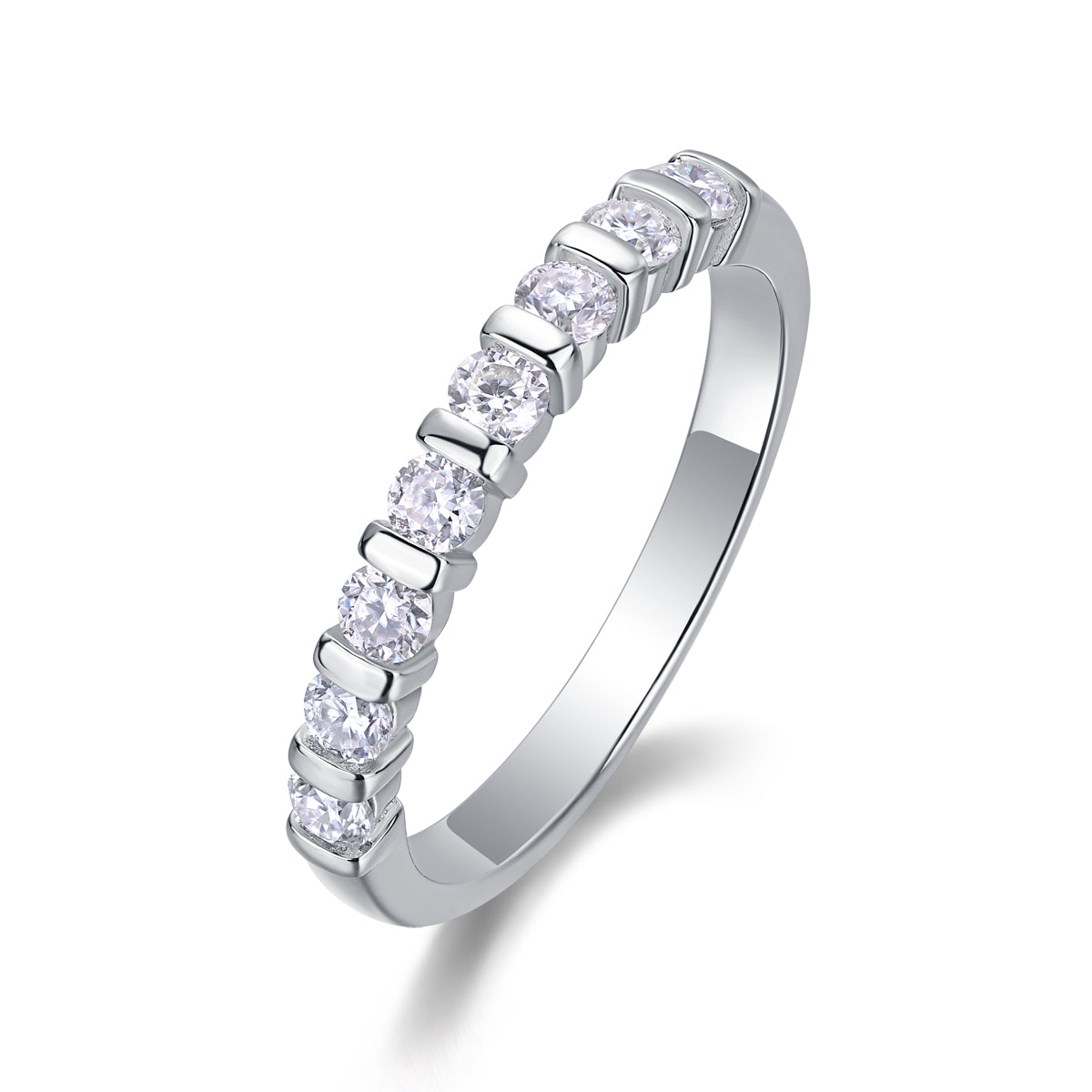 S925 Silver Moissanite Ring Elegant Row Band Fine Jewelry