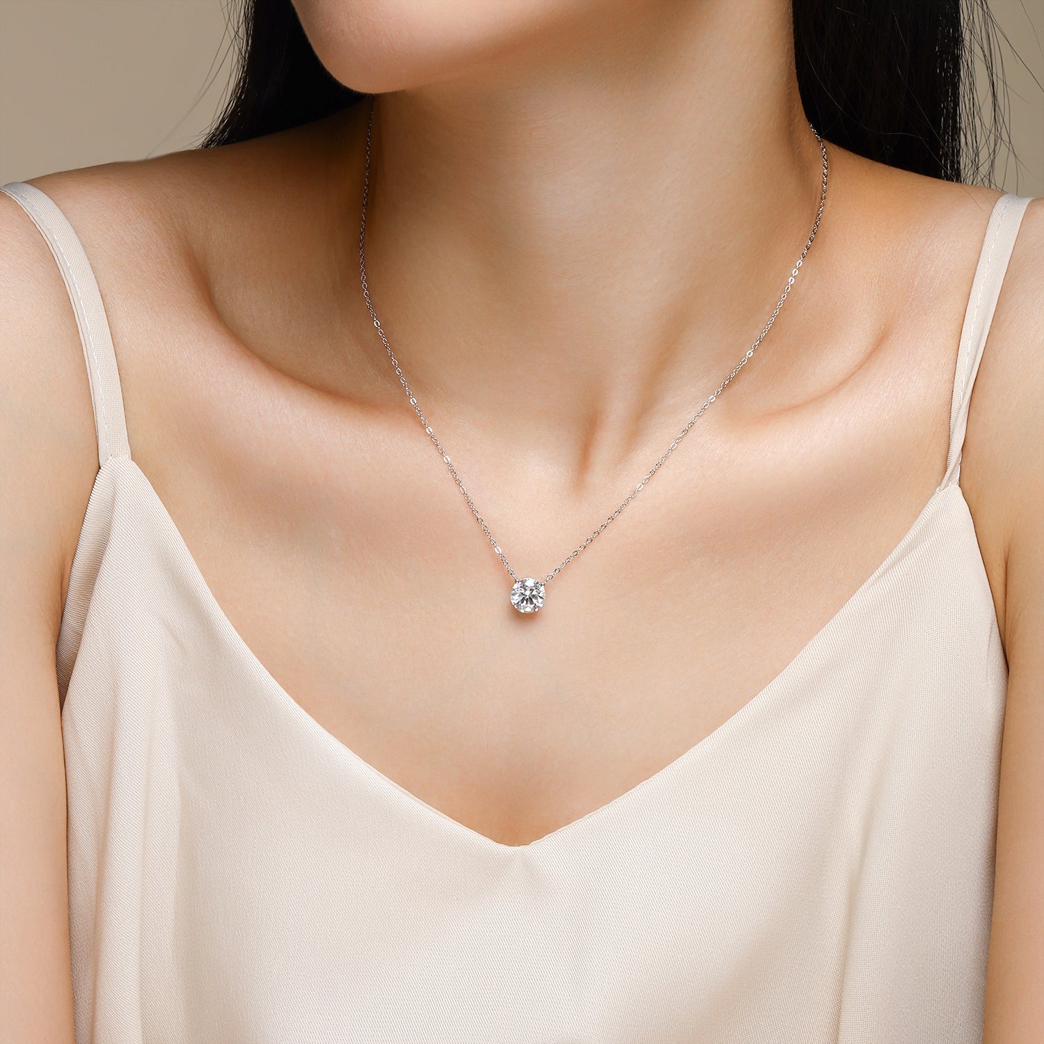 2-Carat Moissanite Pendant Necklace in S925 Sterling Silver with Platinum Plating