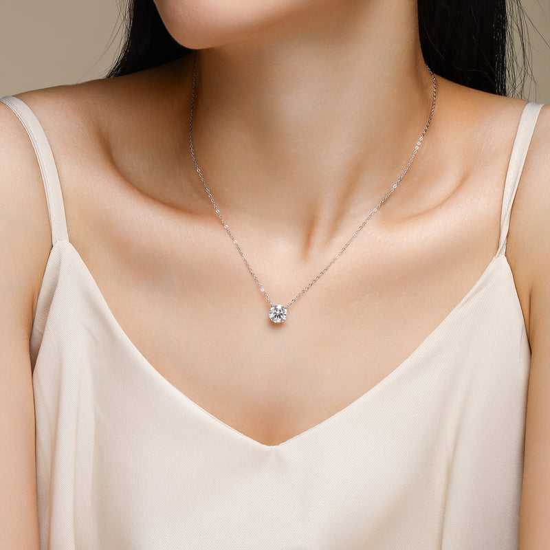 2-Carat Moissanite Pendant Necklace in S925 Sterling Silver with Platinum Plating - Modern & Elegant - 5