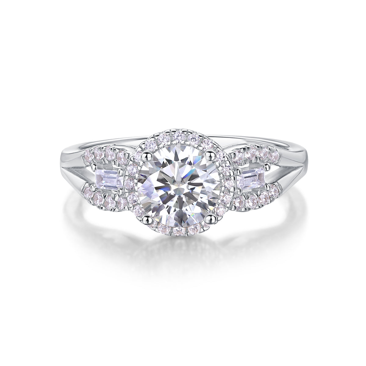 S925 Silver Moissanite Wedding Ring with Large 1 Carat Center Stone