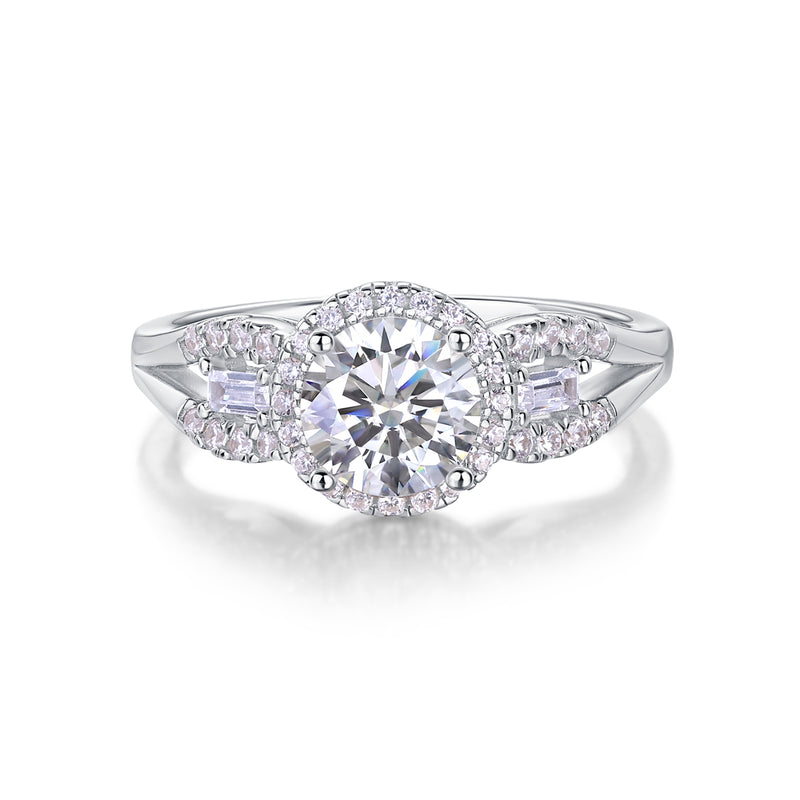 S925 Silver Moissanite Wedding Ring with 1 Carat Center Stone Elegant Split Shank Design - 3