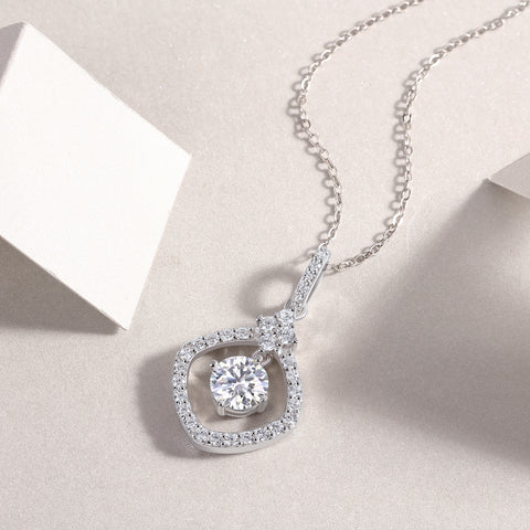 1 Carat Moissanite Pendant Necklace in S925 Sterling Silver with Platinum Plating - Modern & Elegant