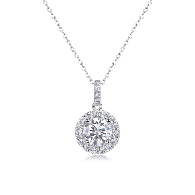 S925 Sterling Silver 2-Carat Moissanite Halo Pendant Necklace Modern & Elegant - 2