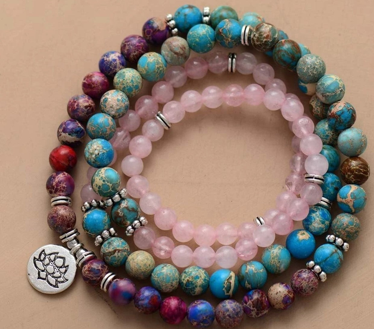 Tiger Eye Stone 108-Bead Lotus Bracelet Necklace