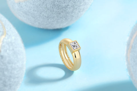 S925 Silver Square-Cut Moissanite Ring Modern Wedding Band