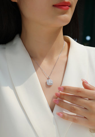 1-Carat Moissanite Square Pendant Necklace in S925 Sterling Silver