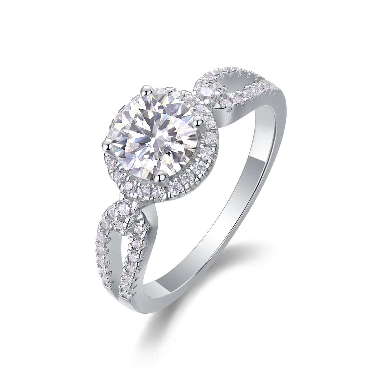 S925 Silver Moissanite Wedding Ring with Large 1 Carat Diamond Accent