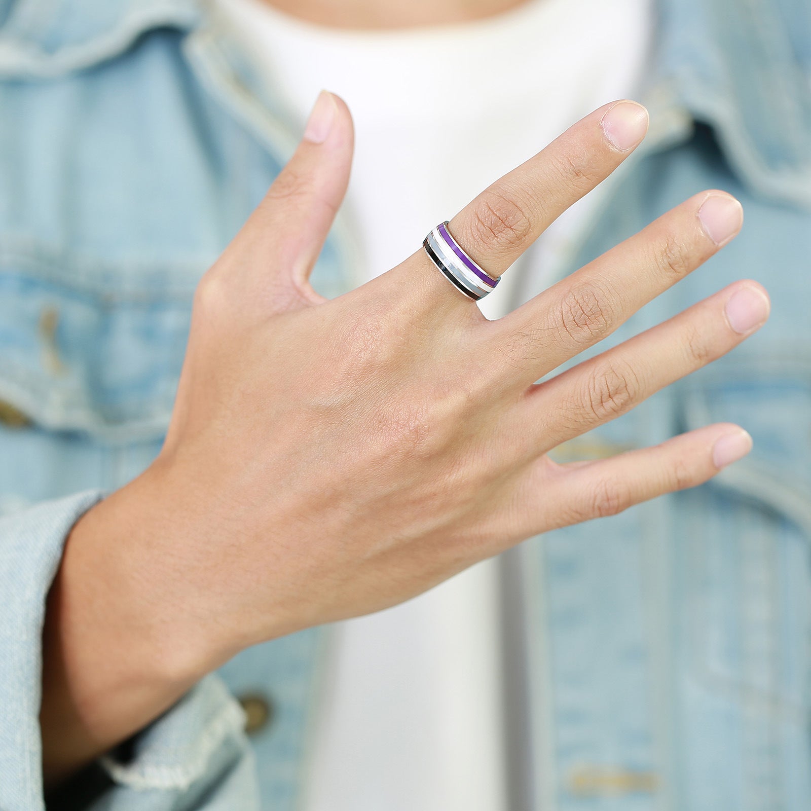 8mm Rainbow Titanium Steel Men's Flag Ring