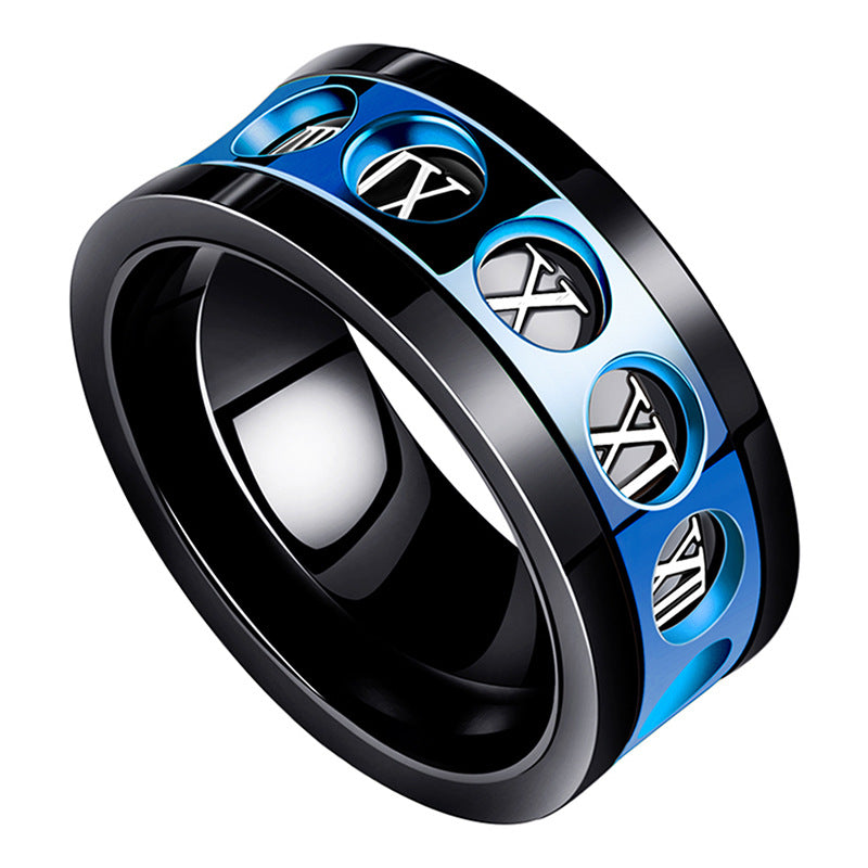 Bold Titanium Steel Ring with Roman Numerals for Men - 1