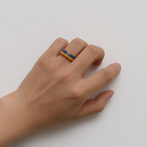 Rainbow Pride Stainless Steel Ring for Women and Men