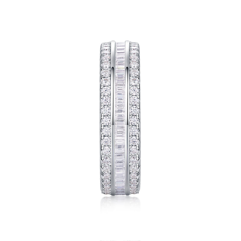 S925 Silver Three Row Moissanite Ring Modern Elegant Band - 4