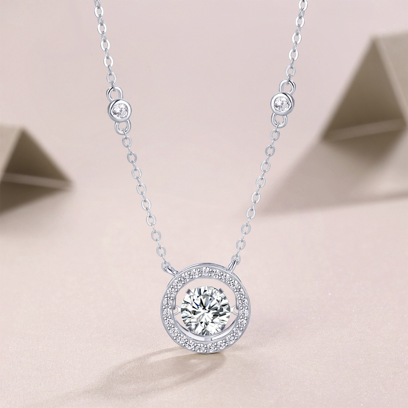 1Carat Moissanite Pendant Necklace in S925 Sterling Silver with Platinum-Plated Accent - 3