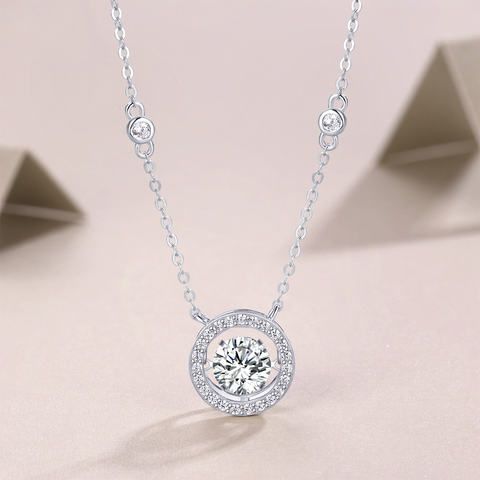 1Carat Moissanite Pendant Necklace in S925 Sterling Silver with Platinum-Plated Accent