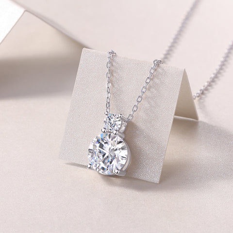 3-Carat Moissanite Pendant Necklace in S925 Sterling Silver with Platinum Plating