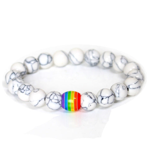 Rainbow Bead Natural Stone Pride Bracelet Unisex Strand