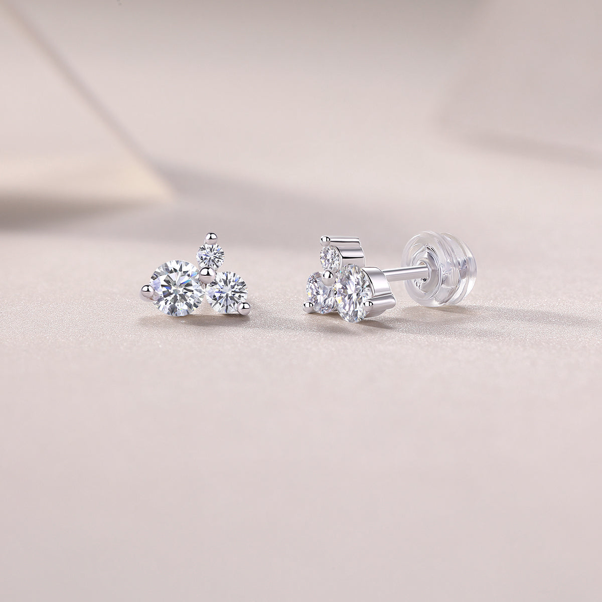 1Wave Moissanite Silver Stud Earrings Luxury Diamond Set