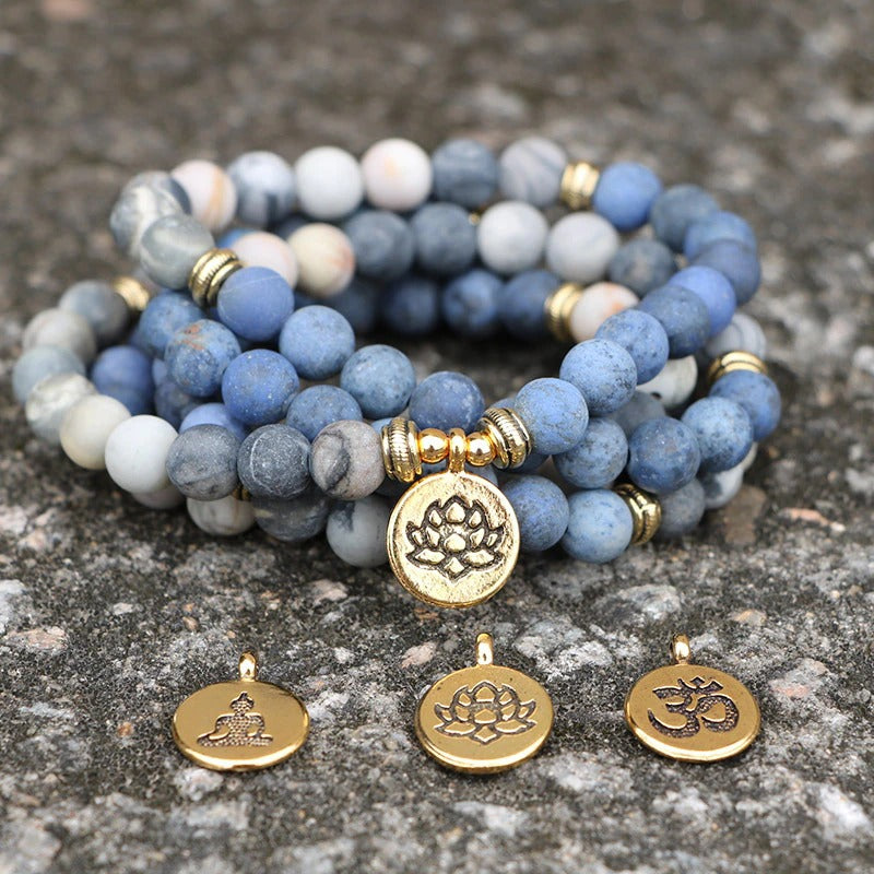 Tiger Eye Stone 108-Bead Lotus Bracelet Necklace - 8