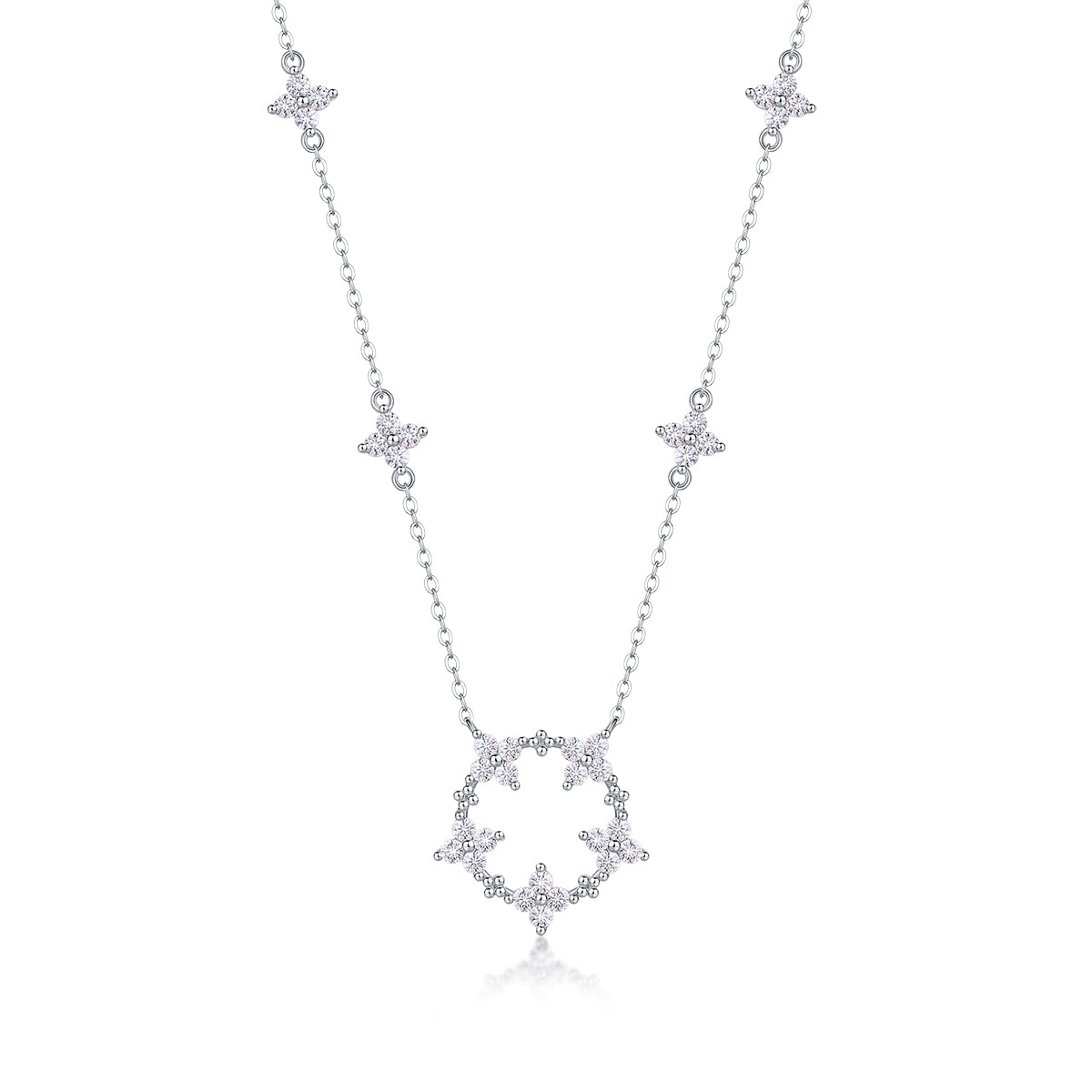 Iris Flower Moissanite Pendant Necklace in S925 Silver Elegant Floral Design