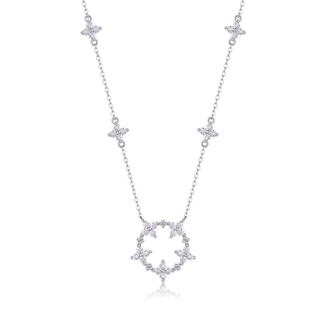 Iris Flower Moissanite Pendant Necklace in S925 Silver Elegant Floral Design