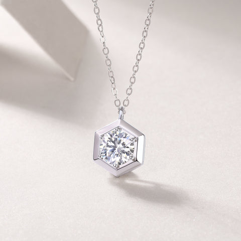 1-Carat Moissanite Hexagon Pendant Necklace in S925 Sterling Silver - Modern & Elegant