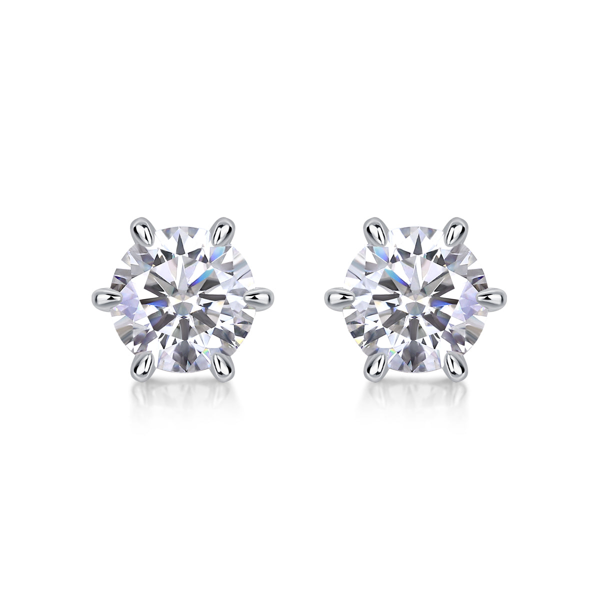 1Carat Moissanite Stud Earrings in S925 Silver Classic Six Claw Setting