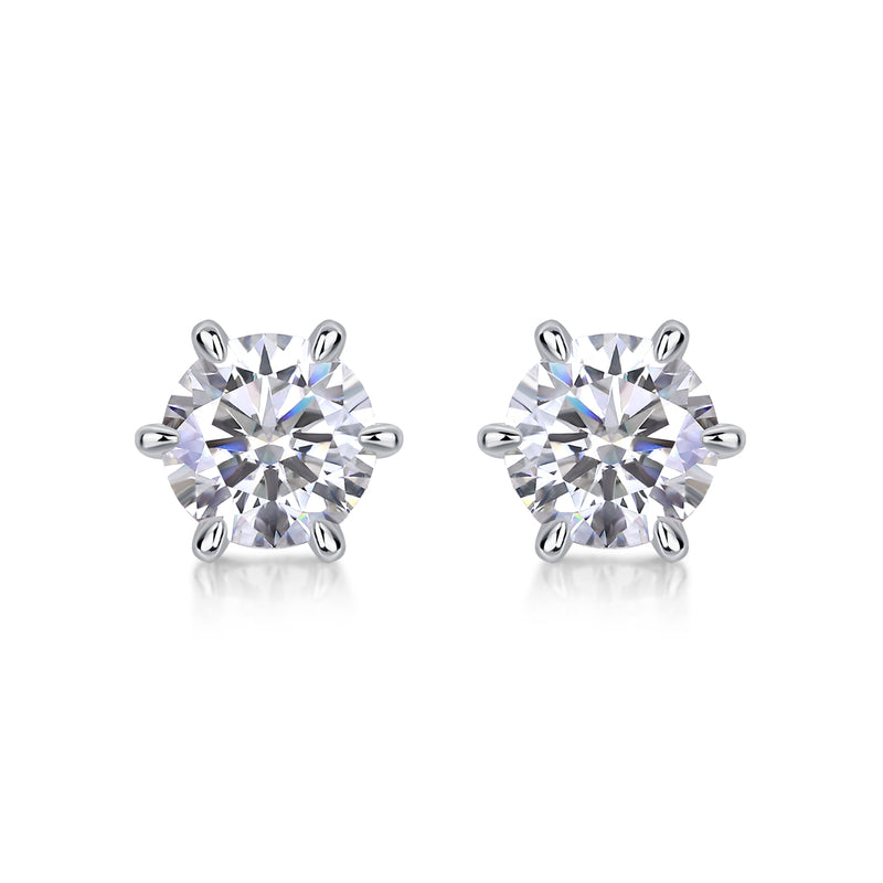 1 Carat Moissanite Stud Earrings in S925 Silver Classic Six Claw Setting - 1