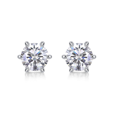 1Carat Moissanite Stud Earrings in S925 Silver Classic Six Claw Setting