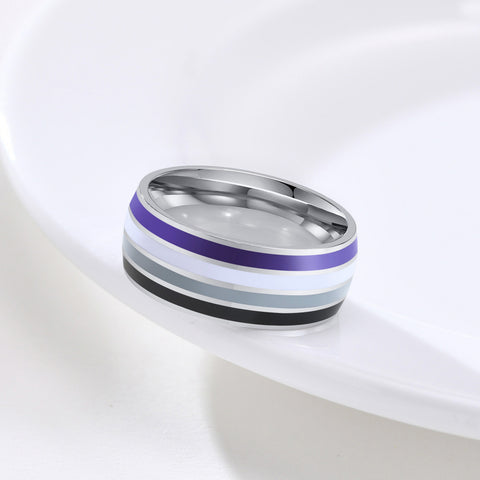 8mm Rainbow Titanium Steel Men's Flag Ring