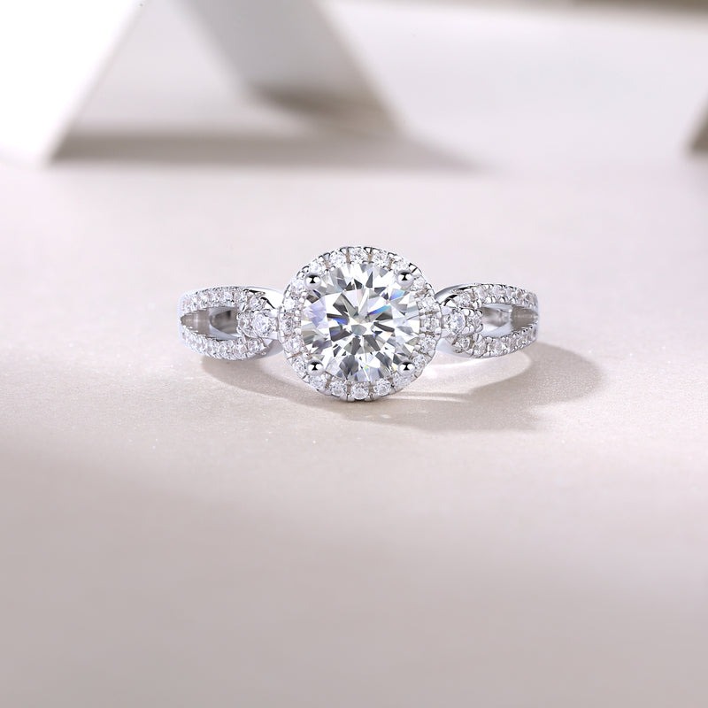 S925 Silver Moissanite Wedding Ring with Halo and Split Shank Design - 6