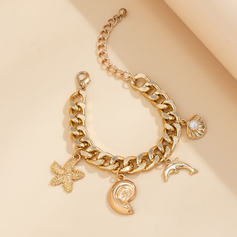 Boho Beach Charm Necklace and Bracelet Set for Women