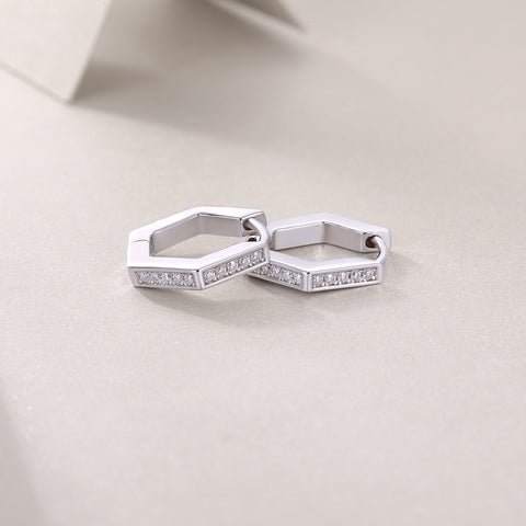 S925 Sterling Silver Hexagonal Hoop Moissanite Stud Earrings Modern & Elegant Fine Jewelry