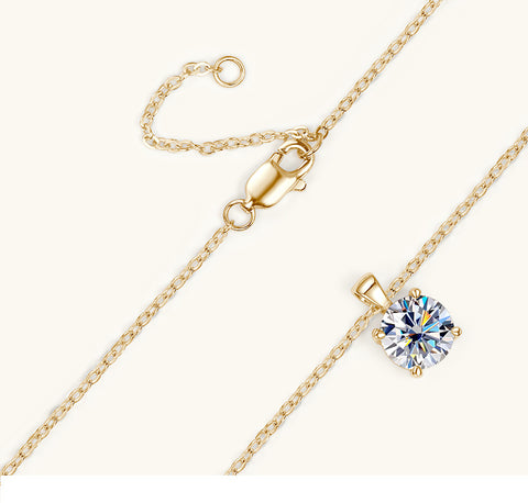 Elegant Four-Claw Diamond Pendant Necklace with 925 Silver and 18K Gold Plating