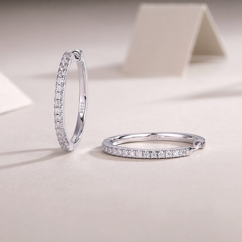 S925 Sterling Silver Moissanite Hoop Earrings with Platinum Plating - 3