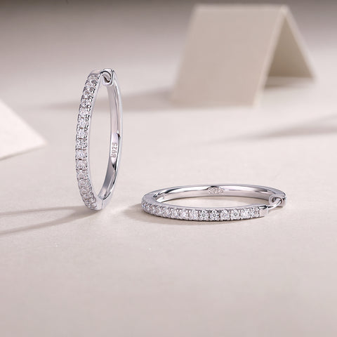 S925 Sterling Silver Moissanite Hoop Earrings with Platinum Plating