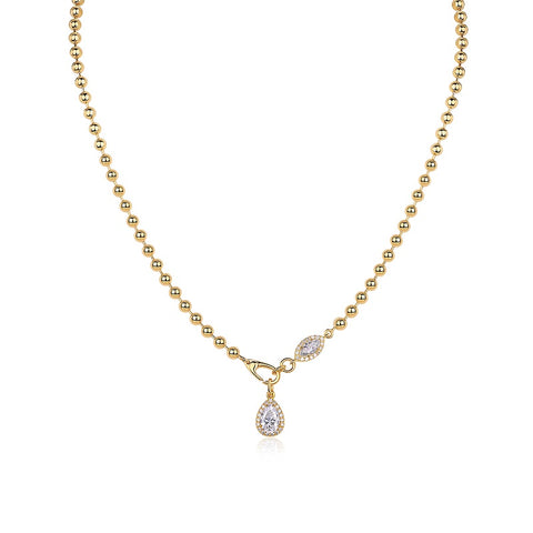S925 Sterling Silver Moissanite Pendant Necklace with Gold-Plated Beaded Chain