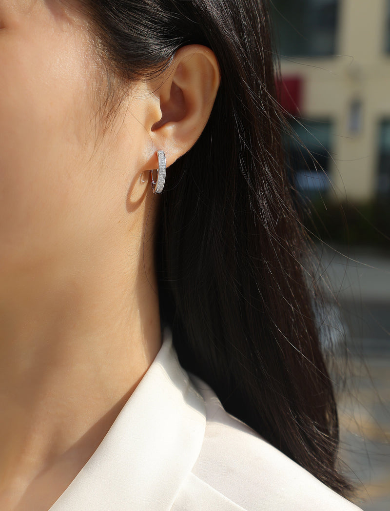 1Firefly Light Moissanite Sterling Silver Hoop Earrings with Platinum-Plated Studs - 6