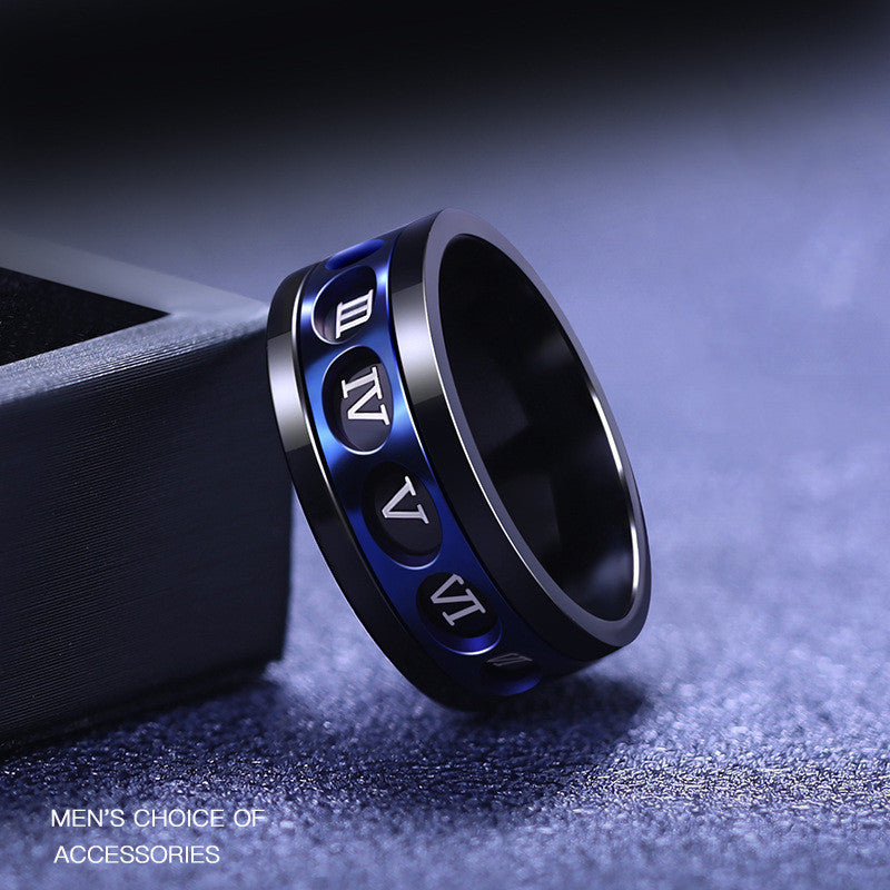Bold Titanium Steel Ring with Roman Numerals for Men
