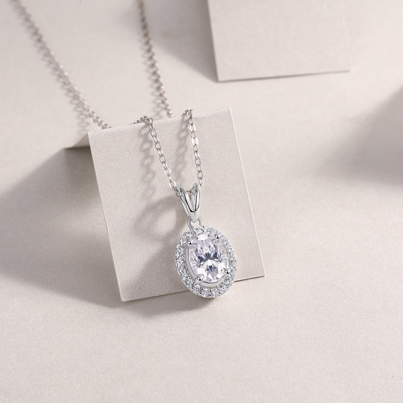 1Infinite Moissanite Pendant Necklace in S925 Sterling Silver with Platinum Plating - Modern Elegant Oval Design - 5