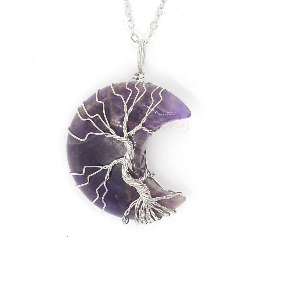 Natural Crystal Crescent Moon Pendant