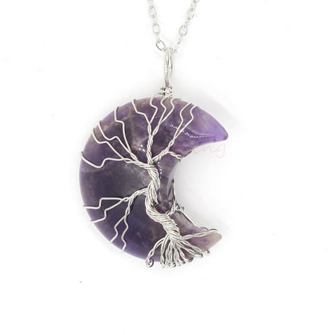 Natural Crystal Crescent Moon Pendant