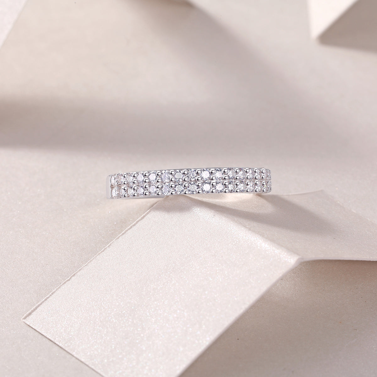 Double Row Moissanite Silver Ring S925 Luxury Fashion Jewelry