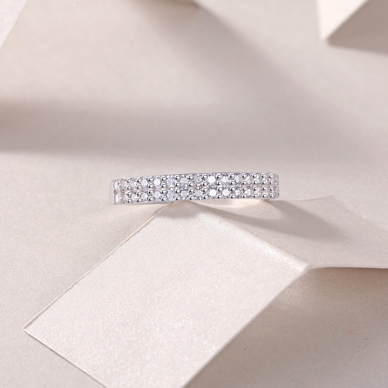 Double Row Moissanite S925 Silver Ring Elegant Sparkle Fashion Jewelry - 6