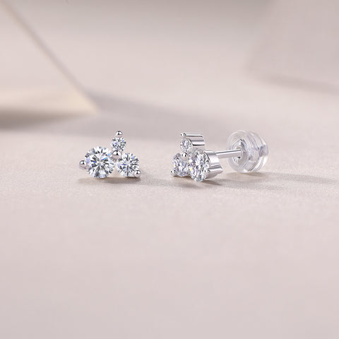 1Wave Moissanite Silver Stud Earrings Modern Elegant Cluster Design