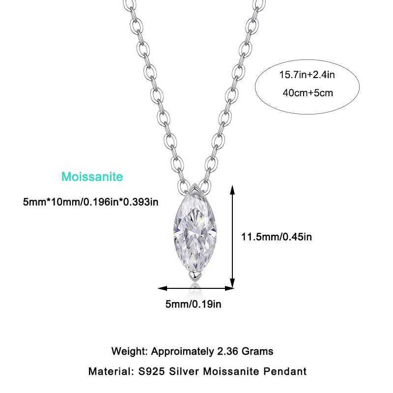 S925 Sterling Silver Moissanite Pendant Necklace Horse Eye Shape Elegant Fine Jewelry - 2