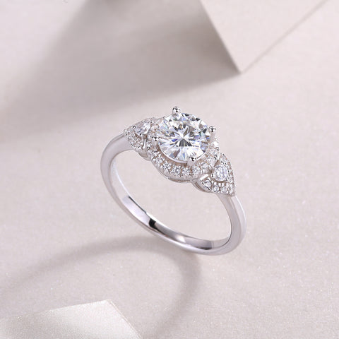 Luxury Moissanite Silver Wedding Ring 1 Carat Large Diamond Style