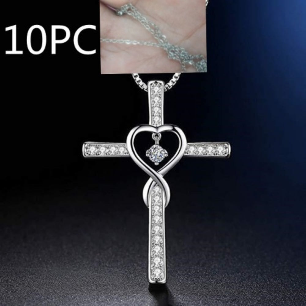 Gold Plated Christian Cross Pendant Necklace with Birthstone Crystal